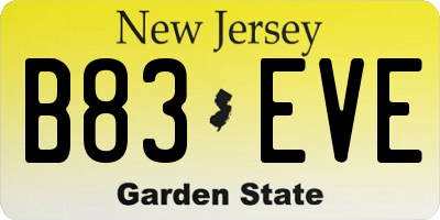 NJ license plate B83EVE