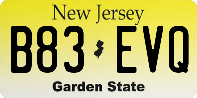 NJ license plate B83EVQ