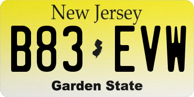 NJ license plate B83EVW