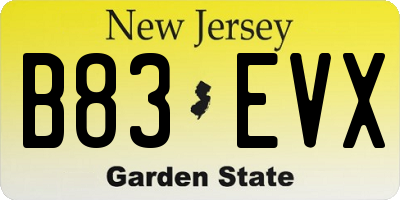 NJ license plate B83EVX