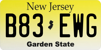 NJ license plate B83EWG