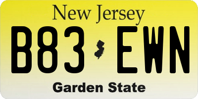 NJ license plate B83EWN