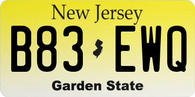 NJ license plate B83EWQ