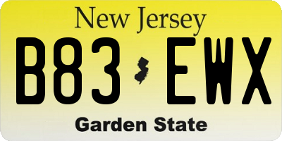 NJ license plate B83EWX