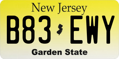 NJ license plate B83EWY