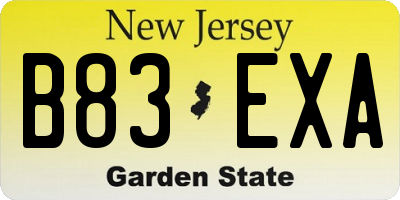 NJ license plate B83EXA