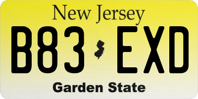 NJ license plate B83EXD