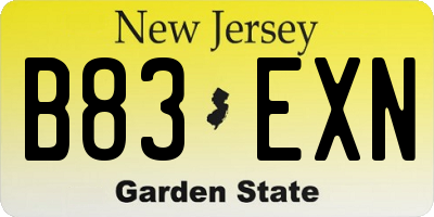 NJ license plate B83EXN