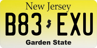 NJ license plate B83EXU