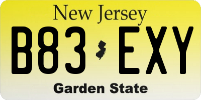 NJ license plate B83EXY