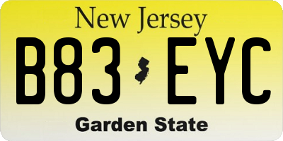 NJ license plate B83EYC