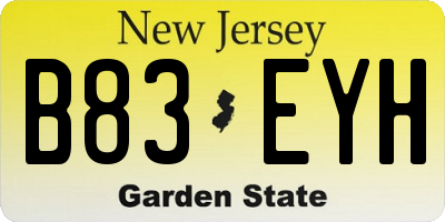 NJ license plate B83EYH