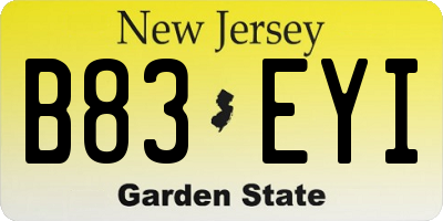 NJ license plate B83EYI