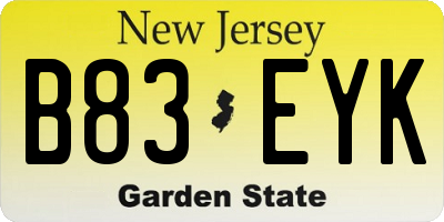 NJ license plate B83EYK