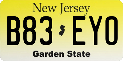 NJ license plate B83EYO