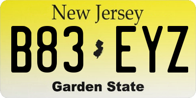 NJ license plate B83EYZ