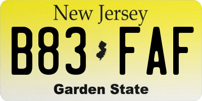 NJ license plate B83FAF