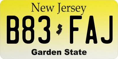 NJ license plate B83FAJ