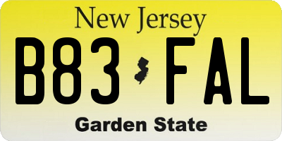 NJ license plate B83FAL
