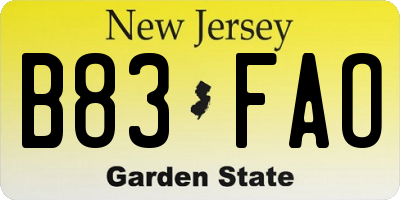 NJ license plate B83FAO