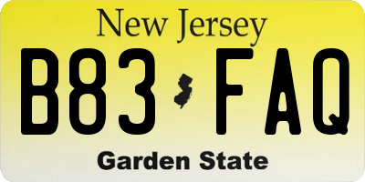 NJ license plate B83FAQ