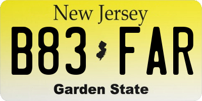 NJ license plate B83FAR