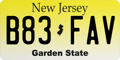 NJ license plate B83FAV