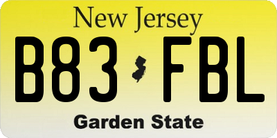 NJ license plate B83FBL