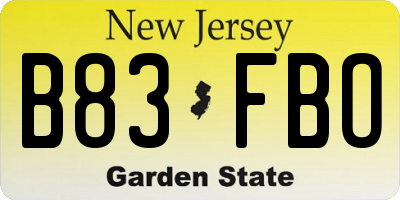 NJ license plate B83FBO