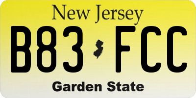 NJ license plate B83FCC