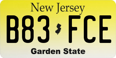 NJ license plate B83FCE