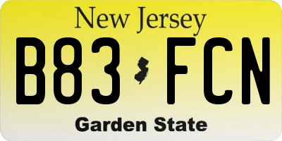 NJ license plate B83FCN