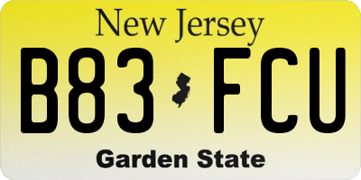 NJ license plate B83FCU