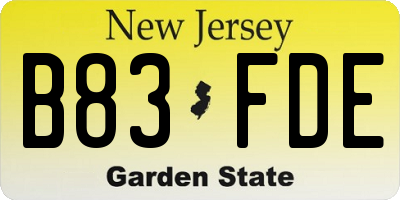 NJ license plate B83FDE
