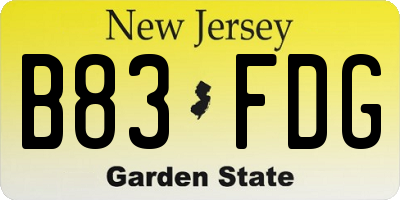 NJ license plate B83FDG