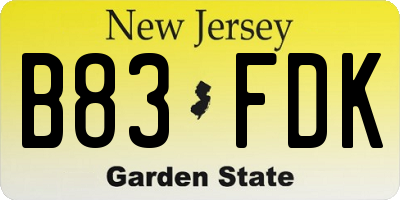 NJ license plate B83FDK