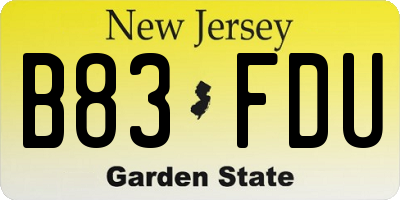 NJ license plate B83FDU