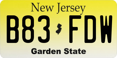 NJ license plate B83FDW