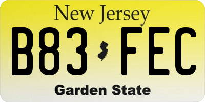 NJ license plate B83FEC