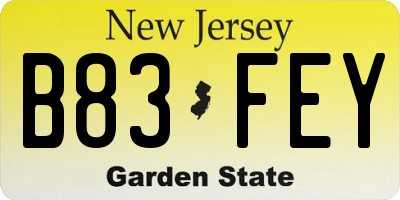 NJ license plate B83FEY
