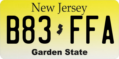 NJ license plate B83FFA