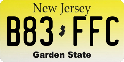 NJ license plate B83FFC