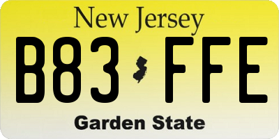 NJ license plate B83FFE