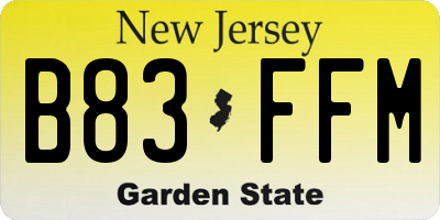 NJ license plate B83FFM