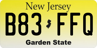 NJ license plate B83FFQ