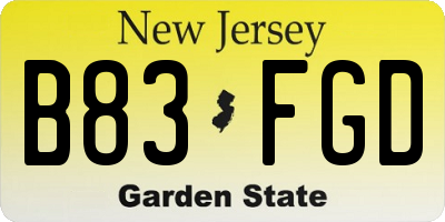 NJ license plate B83FGD