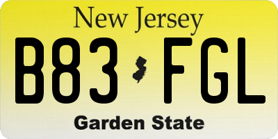 NJ license plate B83FGL
