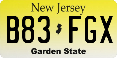 NJ license plate B83FGX