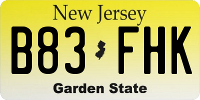 NJ license plate B83FHK