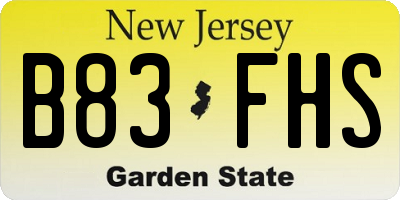 NJ license plate B83FHS